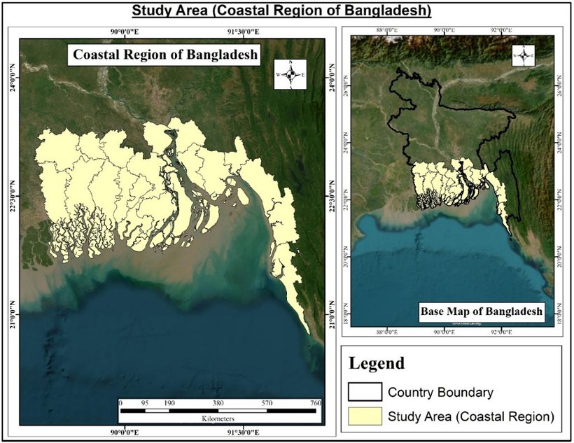 Map of the coastal region of Bangladesh used as the study area